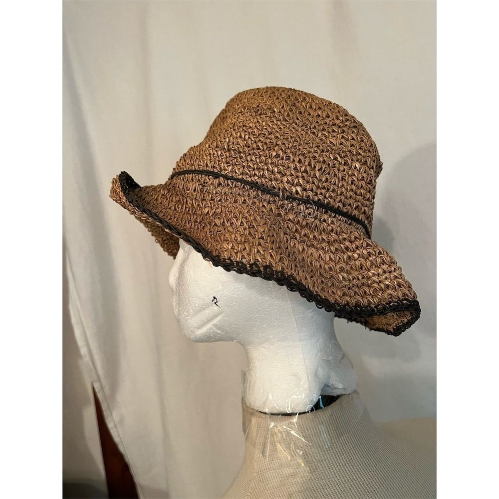 Scala Womens Brown Floppy Straw Sun Hat Wide Brim Packable resort vacation beach - Picture 2 of 7